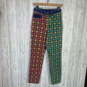 The Ragged Priest Hot Rod Mix Check Dad Jeans - 24x29 Red Green Patchwork